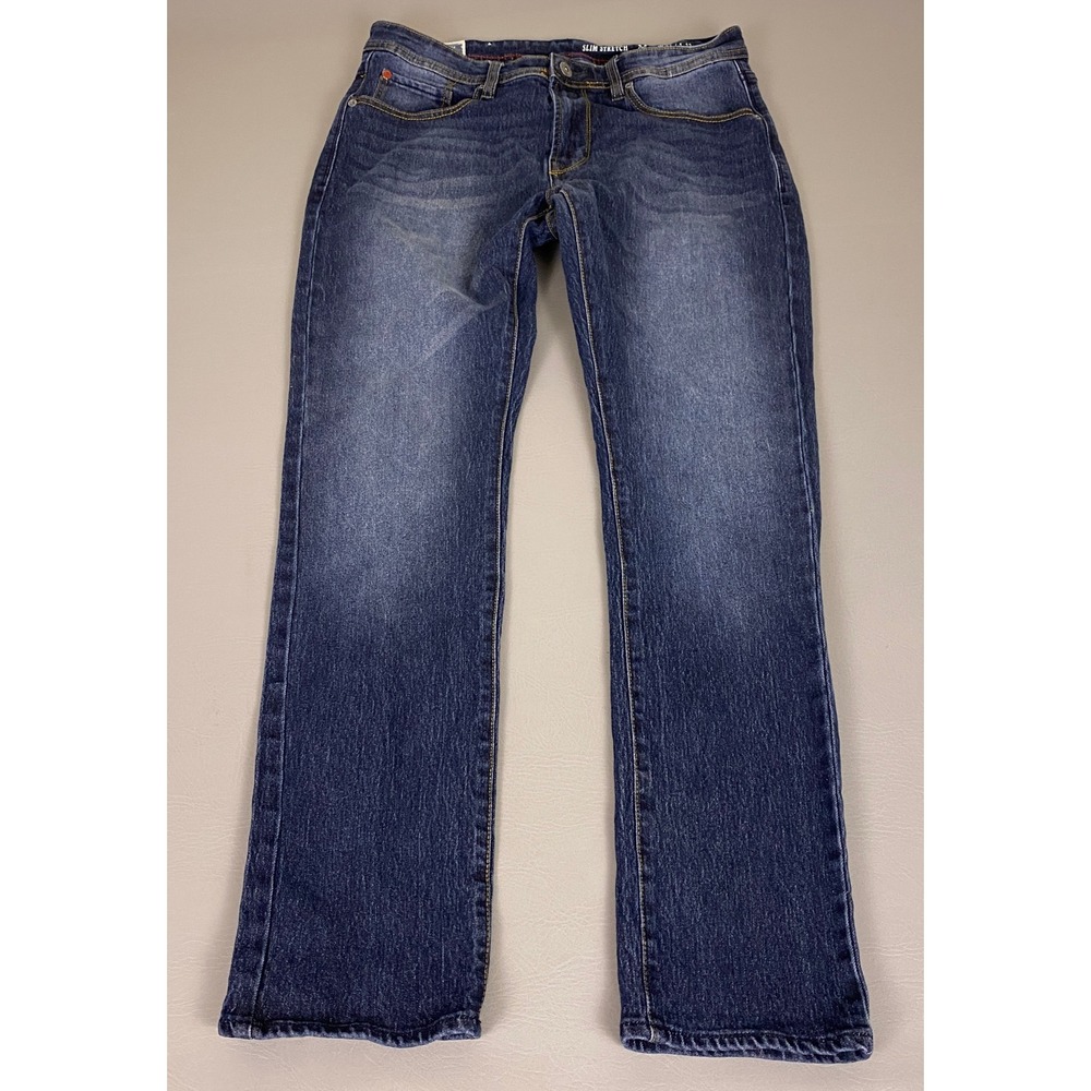 MBX Jeans Men's Size 34x32 Slim Stretch Dark Wash Blue Denim Casual Straight Leg